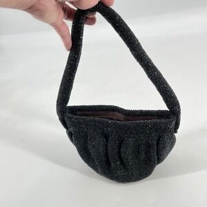Vintage 30s 40s Black Beaded Evening‎ Handbag Bag Elegant Satin Lining Elegant